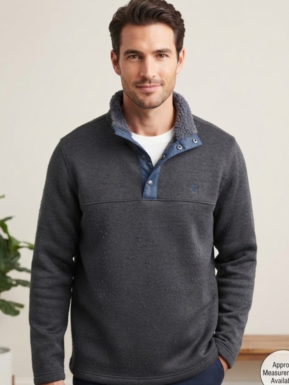 Izod Men’s Charcoal Heather Zip-Style Sherpa Collar Pullover